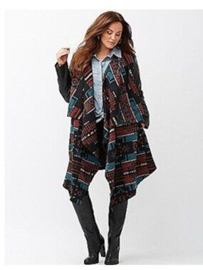 Lane Bryant Aztec Print Blanket Black Faux Leather Cardigan Sweater Jacket 18/20